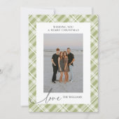 Klassieke Groene Tartan Plaid Liefde Kerstfoto Feestdagenkaart (Voorkant)