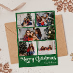 Klassieke groene vrolijke kerst verticale vijf fot feestdagenkaart<br><div class="desc">Vier het seizoen met deze unieke, klassieke groene Merry Christmas verticaal vijf foto vakantie kaart met een vleugje charme. Het minimalistische ontwerp toont een elegant groen en wit kleurenpalet, dat de gezellige sfeer van de winter oproept. De moderne en leuke aantrekkingskracht, gecombineerd met de traditionele formulering, creëer vormen een perfecte...</div>