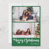 Klassieke Groene Vrolijke Kerstmis Verticaal 2 Fot Feestdagenkaart (Voorkant)