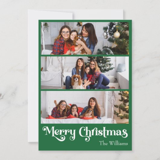 Klassieke Groene Vrolijke Kerstmis Verticaal 6 Fot Feestdagenkaart (Voorkant)