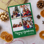 Klassieke Groene Vrolijke Kerstmis Verticale Vier  Feestdagenkaart<br><div class="desc">Vier het seizoen met dit unieke, klassieke groene Merry Christmas verticaal vier foto vakantie briefkaart met een vleugje charme. Het minimalistische ontwerp toont een elegant groen en wit kleurenpalet, dat de gezellige sfeer van de winter oproept. De moderne en leuke aantrekkingskracht, gecombineerd met de traditionele formulering, creëer vormen een perfecte...</div>