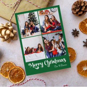 Klassieke Groene Vrolijke Kerstmis Verticale Vier Feestdagenkaart