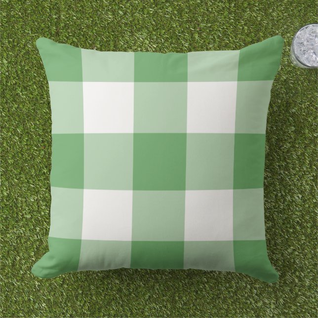 Klassieke groene witte grote Gingham ruit Buitenkussen (Gras)