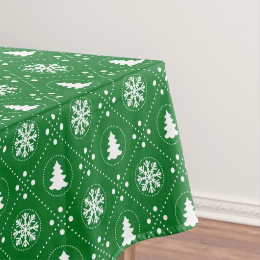 Klassieke Groene Witte Sneeuwvlokken Kerstbomen Tafelkleed (Voorbeeld)