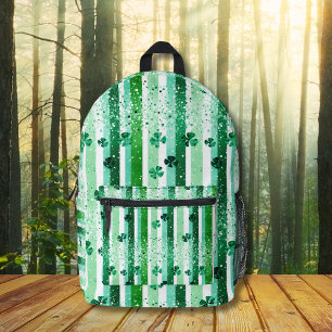 Klassieke groene witte verticale strepen klavertje bedrukte rugzak