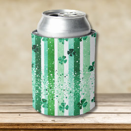 Klassieke groene witte verticale strepen klavertje blikjeskoeler