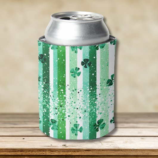 Klassieke groene witte verticale strepen klavertje blikjeskoeler