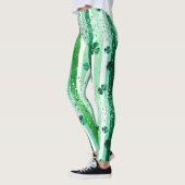 Klassieke groene witte verticale strepen klavertje leggings (Links)
