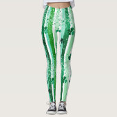 Klassieke groene witte verticale strepen klavertje leggings (Voorkant)