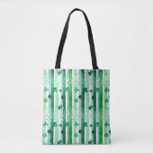 Klassieke groene witte verticale strepen klavertje tote bag (Voorkant)
