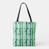 Klassieke groene witte verticale strepen klavertje tote bag (Achterkant)