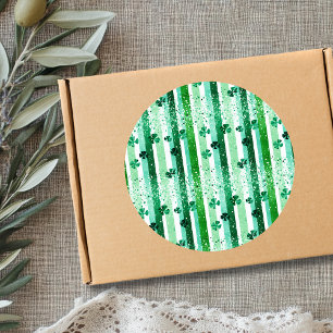 Klassieke groene witte verticale strepen Shamrocks Ronde Sticker