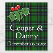 Klassieke groene zwarte plaid kerst Holly groen Wijn Etiket (Enkel label)