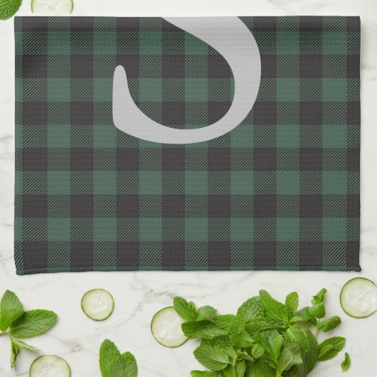 Klassieke Groene Zwarte Tartan Plaid Monogramed Theedoek (Gevouwen)