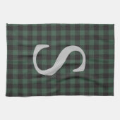 Klassieke Groene Zwarte Tartan Plaid Monogramed Theedoek (Horizontaal)