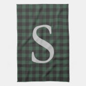 Klassieke Groene Zwarte Tartan Plaid Monogramed Theedoek (Verticaal)