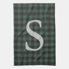 Klassieke Groene Zwarte Tartan Plaid Monogramed Theedoek