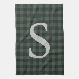 Klassieke Groene Zwarte Tartan Plaid Monogramed Theedoek