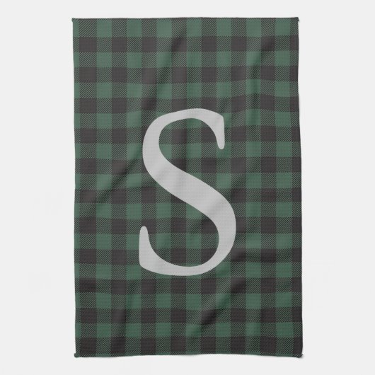 Klassieke Groene Zwarte Tartan Plaid Monogramed Theedoek (Verticaal)