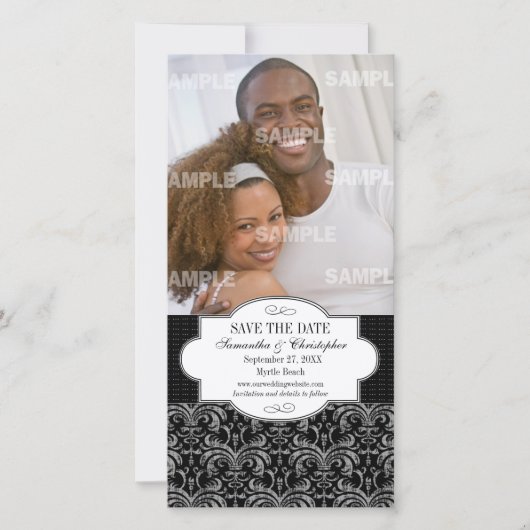 Klassieke Grunge Damask slaat de Datum fotokaart o Save The Date (Voorkant)