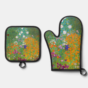 Klassieke Gustav Klimt cottage tuinkleurige bloeme Ovenwant & Pannenlap Set