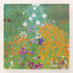 Klassieke Gustav Klimt cottage tuinkunst bloemen k Glazen Onderzetter
