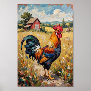 Klassieke haan boerderij erf landelijke kunst poster
