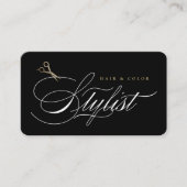 Klassieke Haar Stylist Kalligrafie Gouden Schaar Visitekaartje (Voorkant)