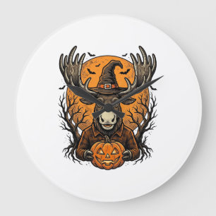 Klassieke Halloween Eland Pompoen Heksenhoed Shirt Grote Klok