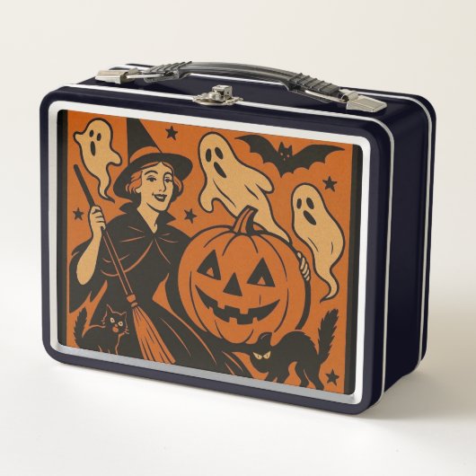 , klassieke Halloween heks, spook en pompoenen (Voorkant)