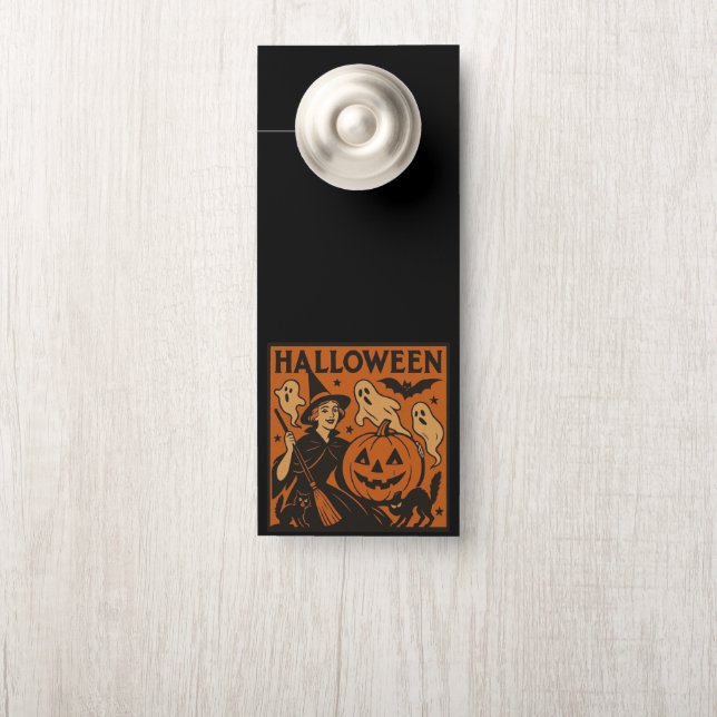 , klassieke Halloween heks, spook en pompoenen Deurhanger (Op knop)