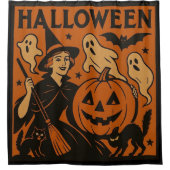 , klassieke Halloween heks, spook en pompoenen Douchegordijn (Voorkant)