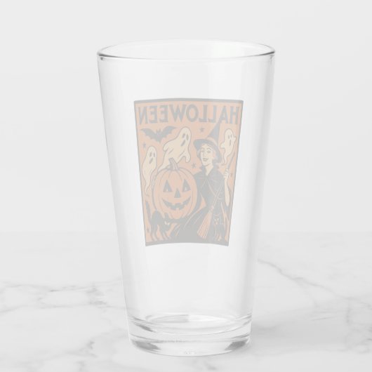 , klassieke Halloween heks, spook en pompoenen Glas (Achterkant)