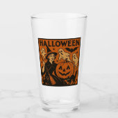 , klassieke Halloween heks, spook en pompoenen Glas (Voorkant)