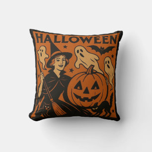 , klassieke Halloween heks, spook en pompoenen Kussen