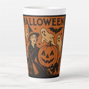 , klassieke Halloween heks, spook en pompoenen Latte Mok