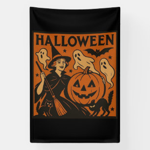 , klassieke Halloween heks, spook en pompoenen Spandoek
