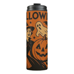 , klassieke Halloween heks, spook en pompoenen Thermosbeker