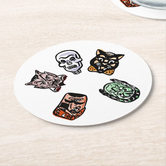 Klassieke Halloween karakters | Licht Ronde Kartonnen Onderzetter (Gebogen)