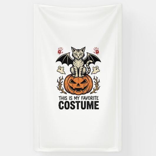 Klassieke Halloween Kat Pompoen Kostuum Shirt Ontw Spandoek (Verticaal)