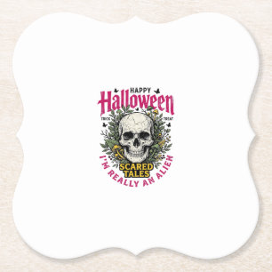 Klassieke Halloween Schedel Alien Grafisch voor Wi Kartonnen Onderzetters