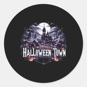 Klassieke Halloween Stad Skelet Geest Pompoen Hal Ronde Sticker