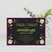 Klassieke Halloween Zwart & Roze Schedel Kostuum P Kaart (Staand voorkant)