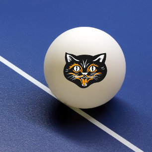 Klassieke Halloween Zwarte Kat Gezicht Hoektanden Pingpongbal
