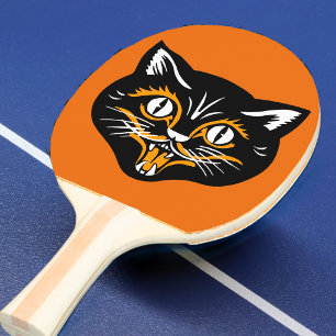 Klassieke Halloween Zwarte Kat Gezicht Hoektanden Tafeltennisbatje
