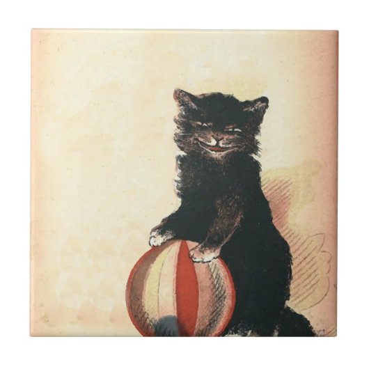 Klassieke HALLOWEEN Zwarte Kat Tegeltje (Voorkant)