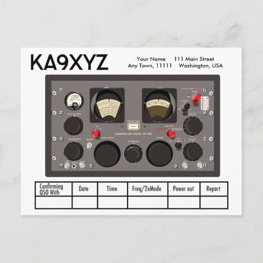 Klassieke Hammarlund SP-600 Radio ontvanger QSL Briefkaart (Voorkant)