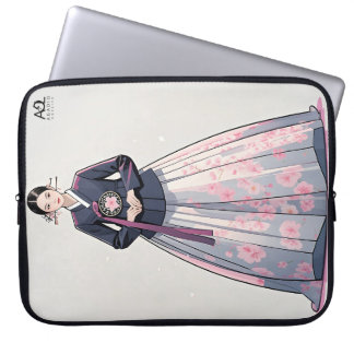Klassieke Hanbok vrouw versierd met kersenbloesems Laptop Sleeve