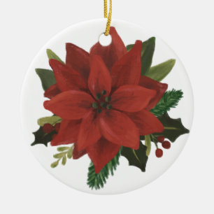 Klassieke hand geschilde Poinsettia Holiday Keramisch Ornament