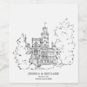 Klassieke Hand getrokken locatie Chateau illustrat Wijn Etiket (Enkel label)